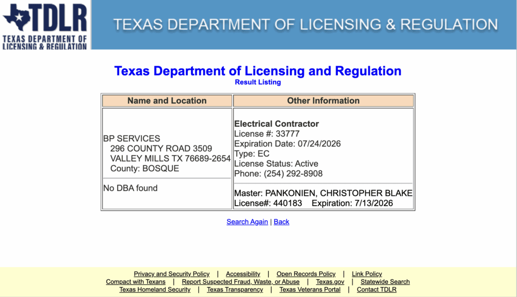 Master Electrician Certified by Texas Department of Licensing and Regulation